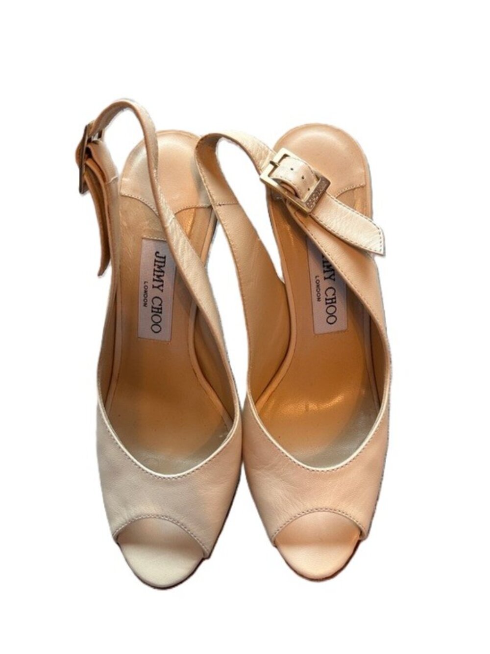 Jimmy Choo London Ivory/Nude Leather Slingback Peep Toe Heels – EU 37 / US 7